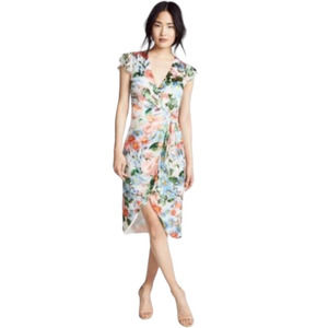 Alice + Olivia Burnt Out Midi Wrap Dress In Floral Fields Flutter Sleeves Size 6